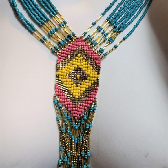 Awesome Seed Bead Necklace Hand made Turquoise - Picture 5 of 8